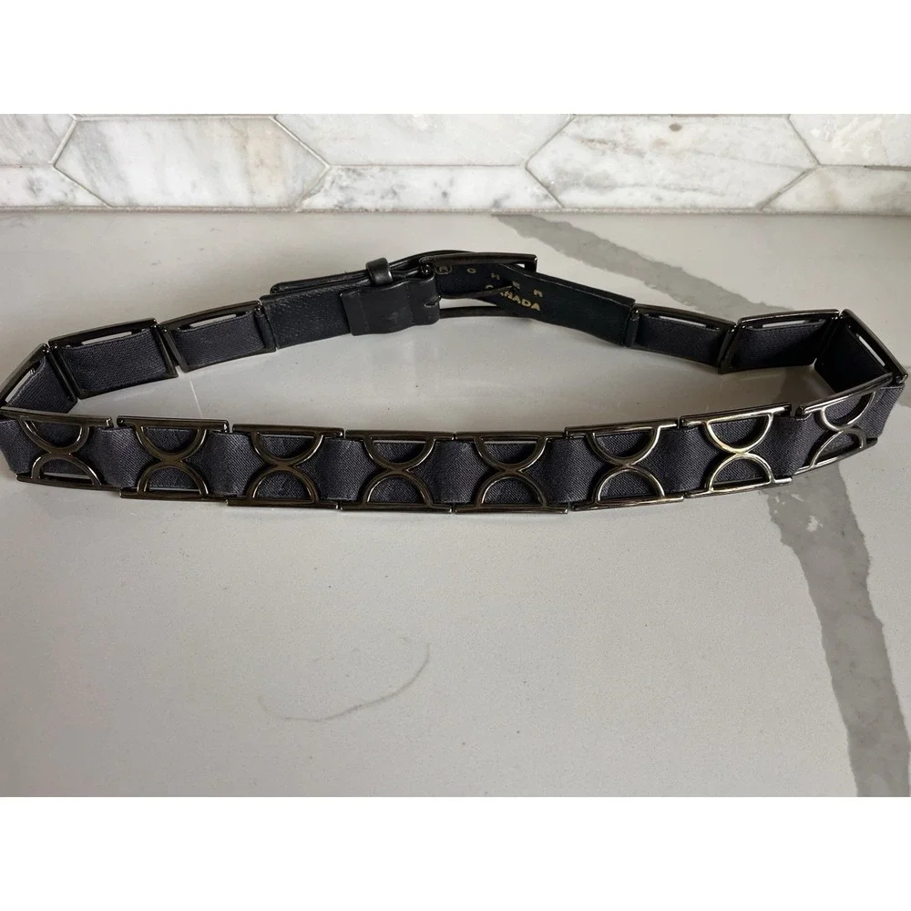 Suzi Roher Vintage Women Stretch Belt Small Black Leather Metal Links‎